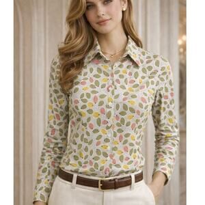 Miki Thumb Italian Cotton Shirt Button Up SZ M Multicolor Fitted Quiet Luxury